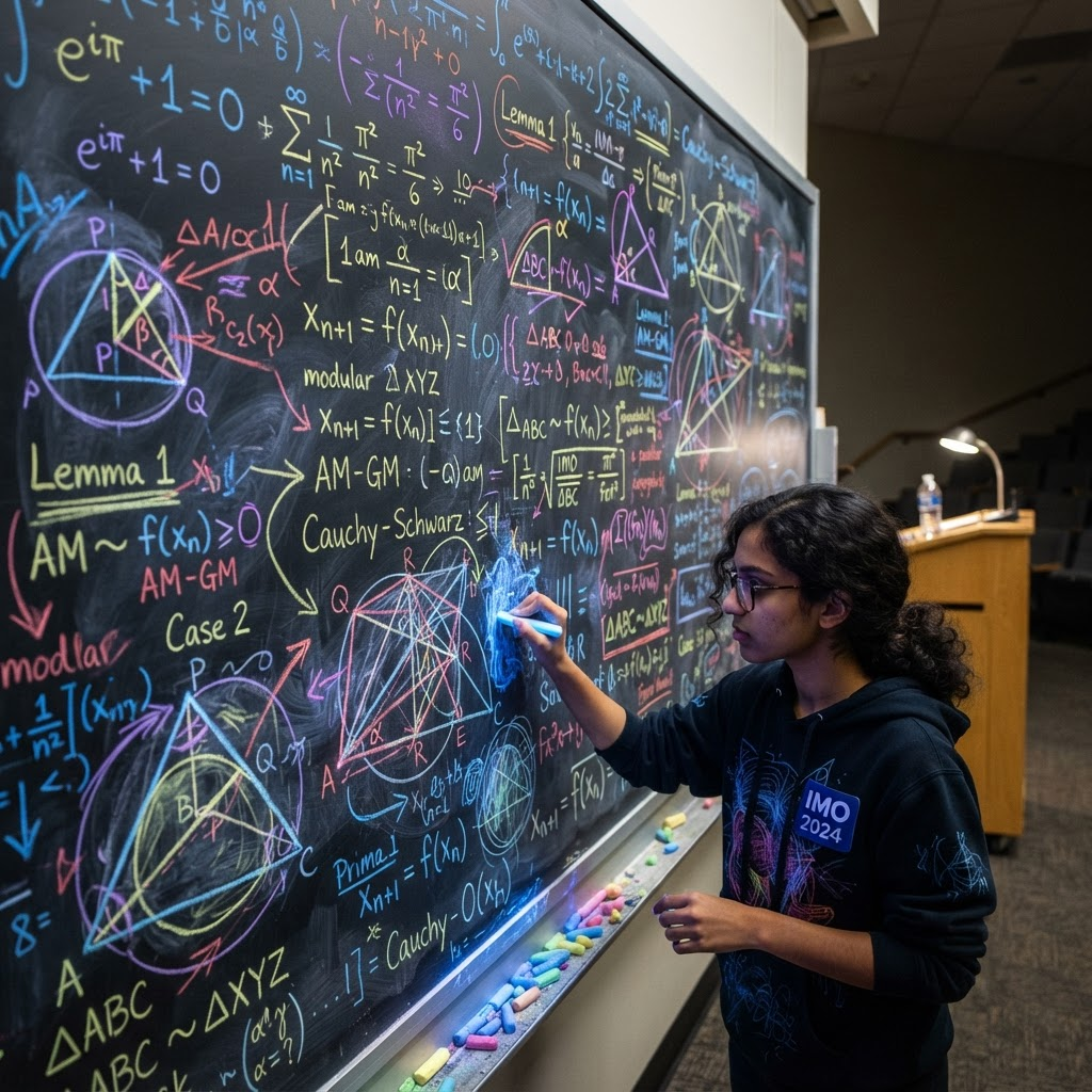 Chalkboard covered in olympiad math
